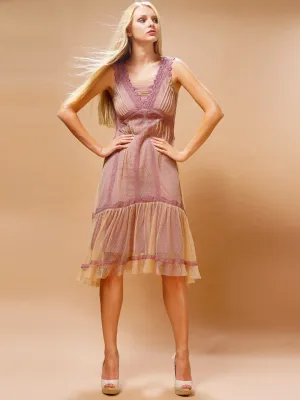 Bohemian Vintage Inspired Dress in Rose-Beige by Nataya - SOLD OUT