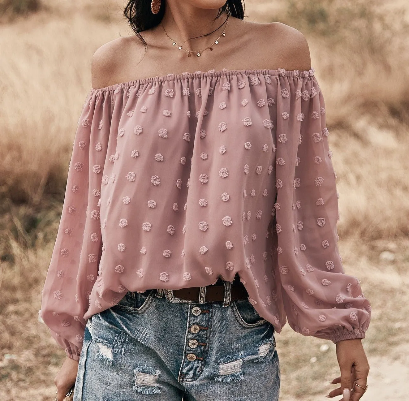 Boho Chic Off-Shoulder Sheer Blouse