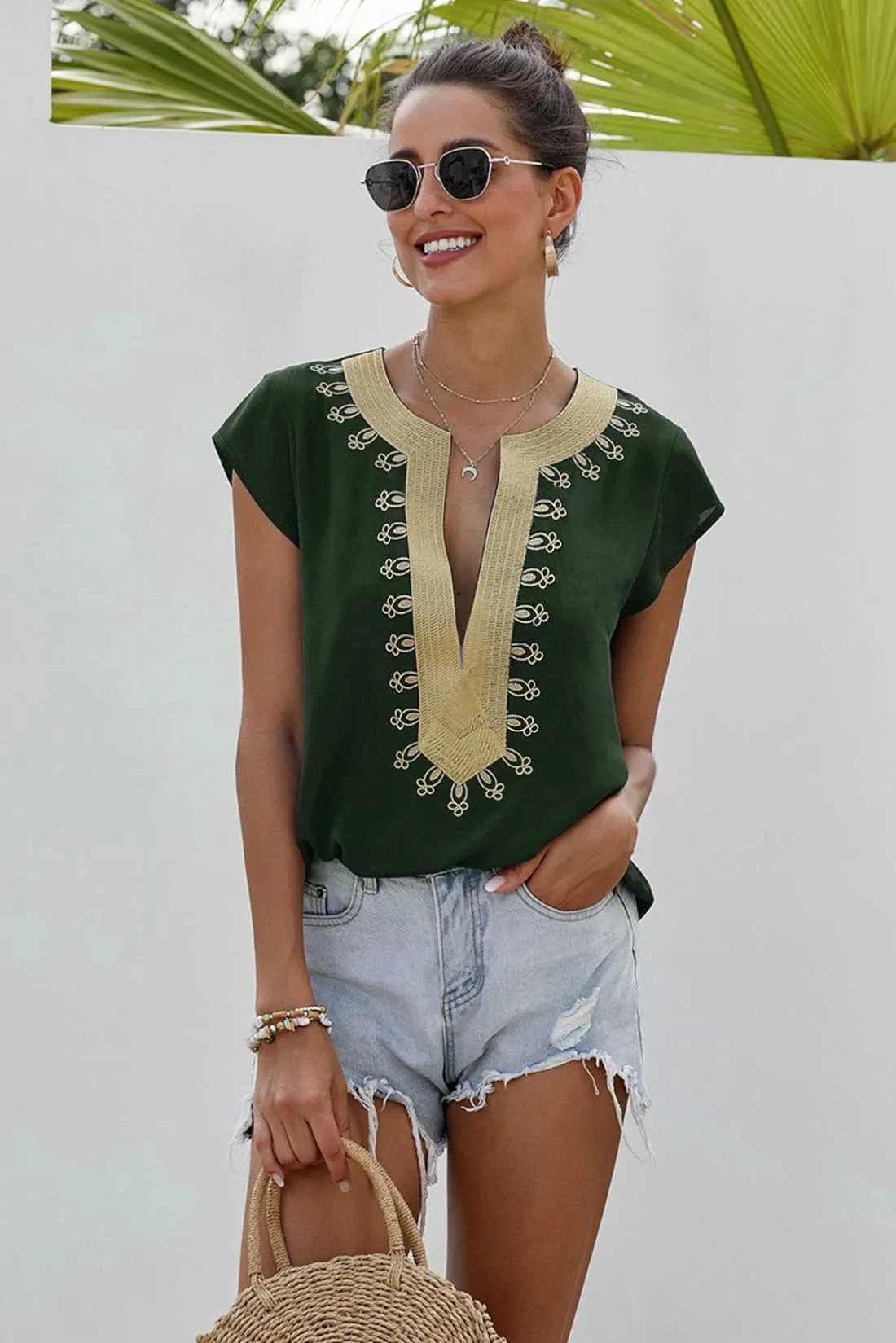Boho Embroidered Shift Blouse - Sample Item 50% Off (Final Sale)