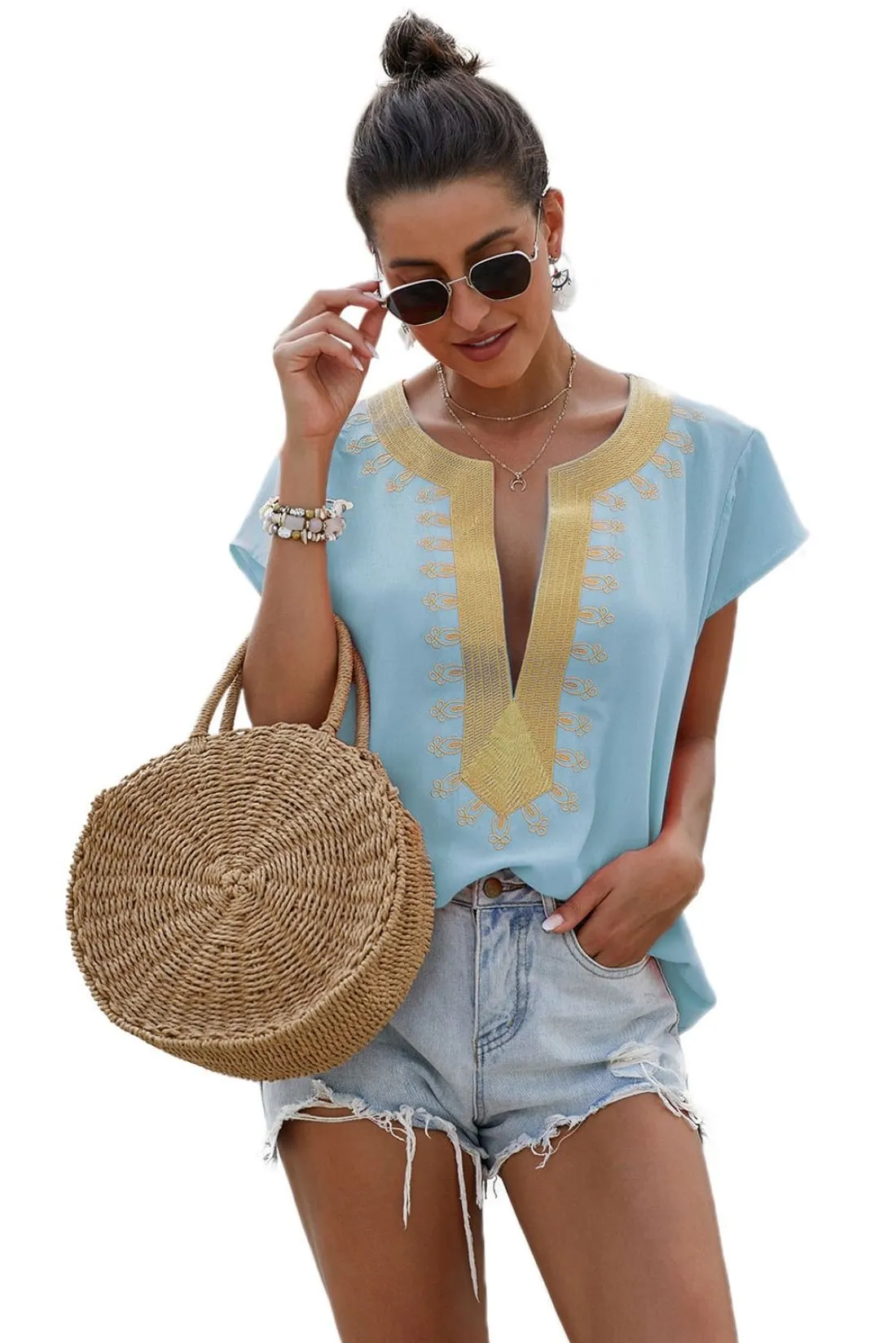 Boho Embroidered Shift Blouse - Sample Item 50% Off (Final Sale)