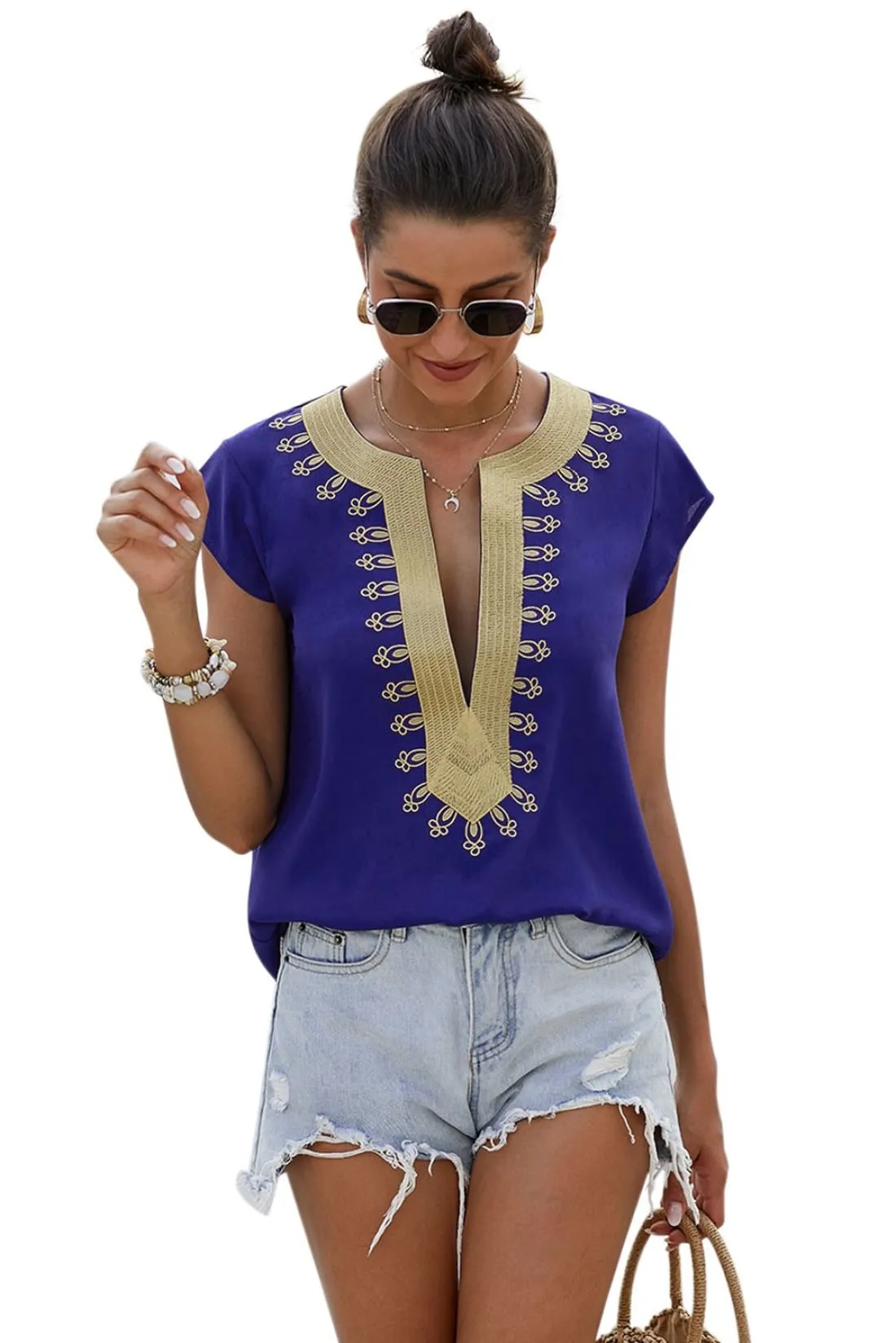 Boho Embroidered Shift Blouse - Sample Item 50% Off (Final Sale)
