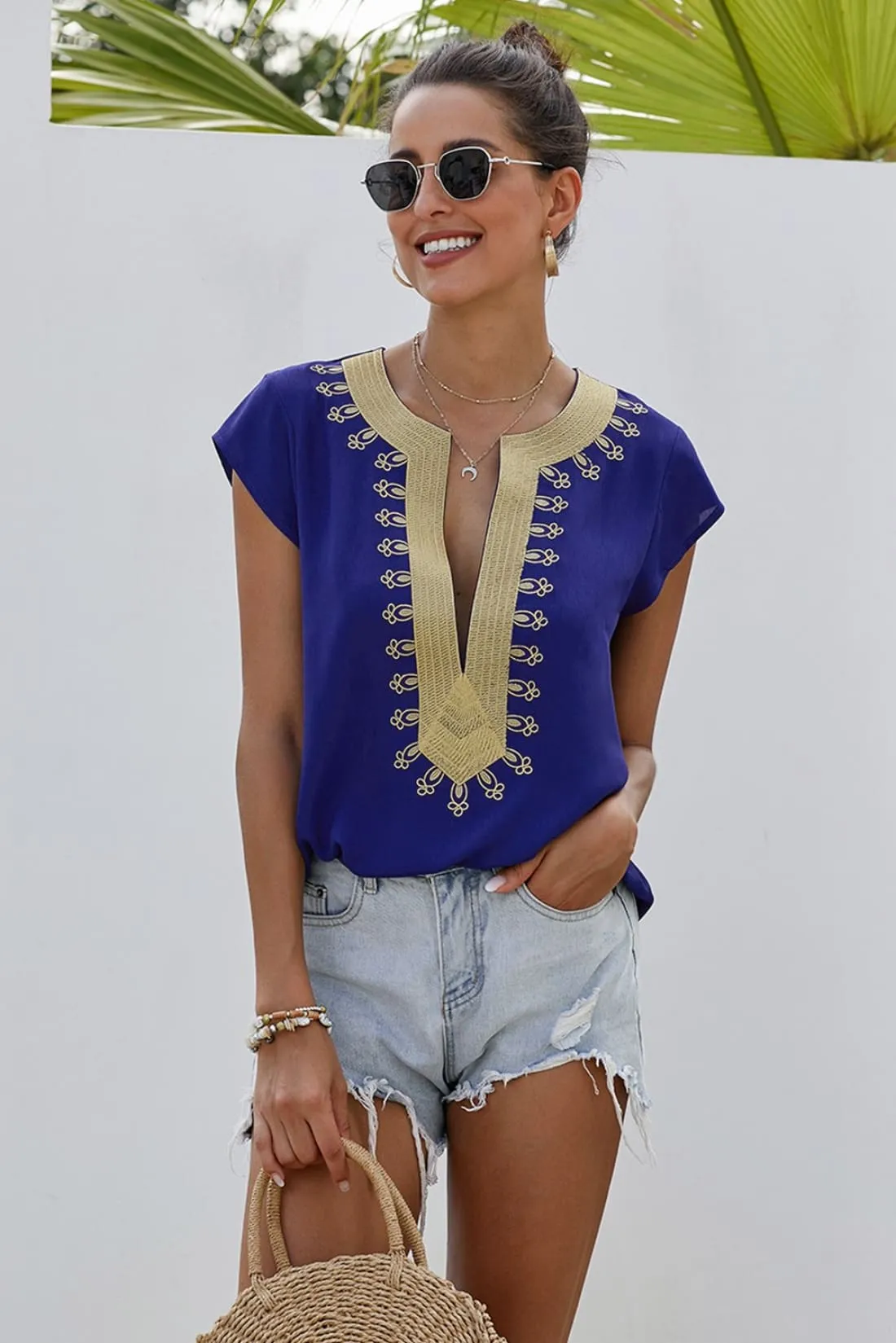 Boho Embroidered Shift Blouse - Sample Item 50% Off (Final Sale)