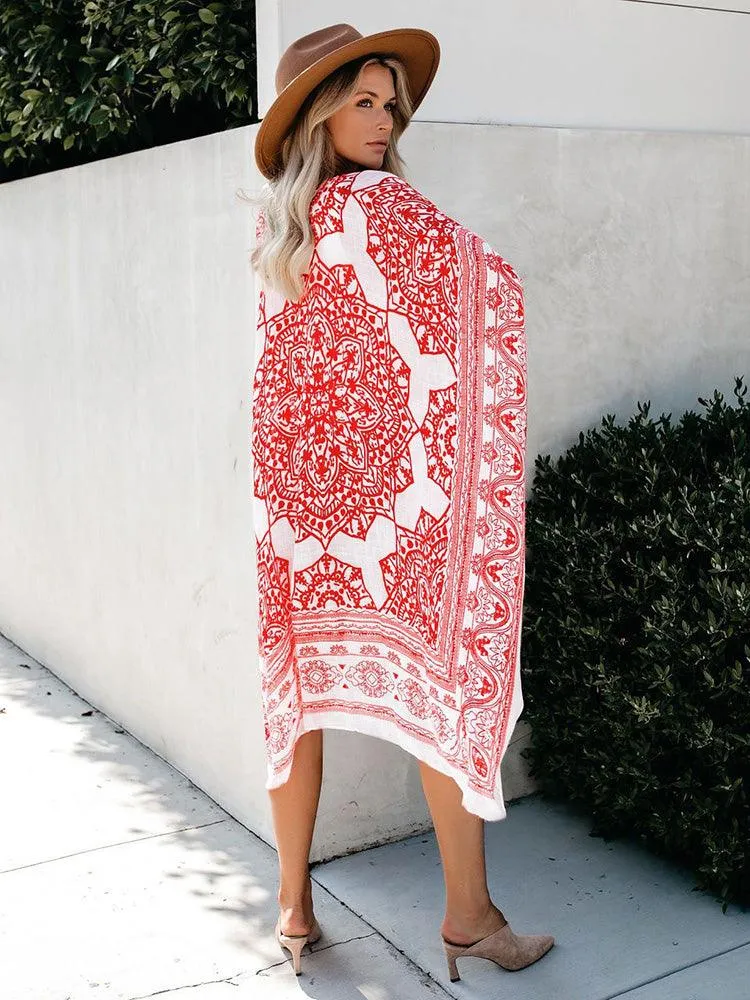 Boho Floral Printed Pattern Cardigan