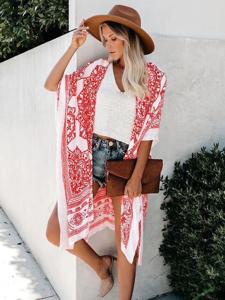 Boho Floral Printed Pattern Cardigan