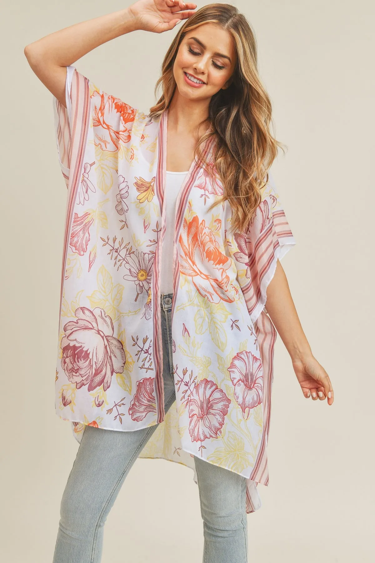 BOHO MULTI FLOWER PATTERN KIMONO