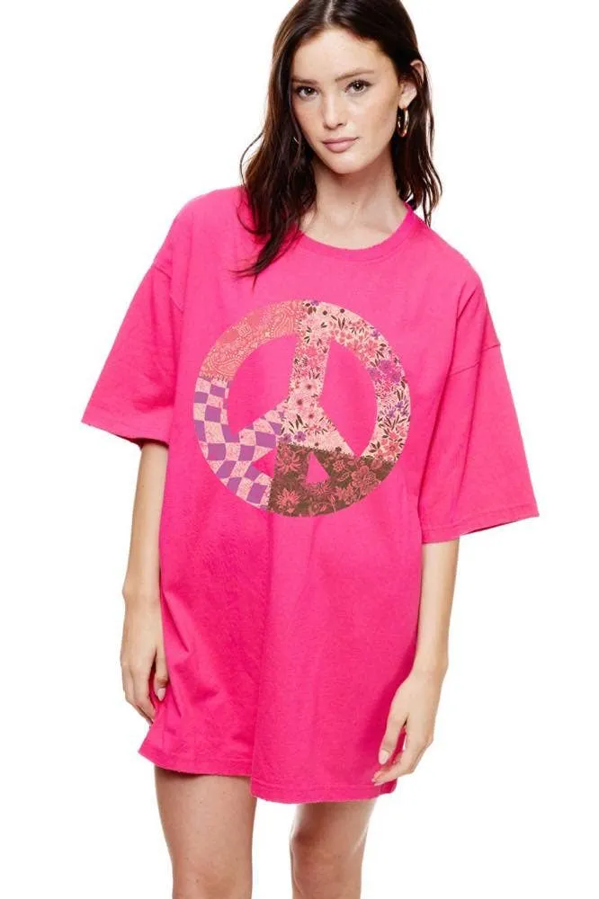 Boho Peace Floral Graphic Oversized Tee