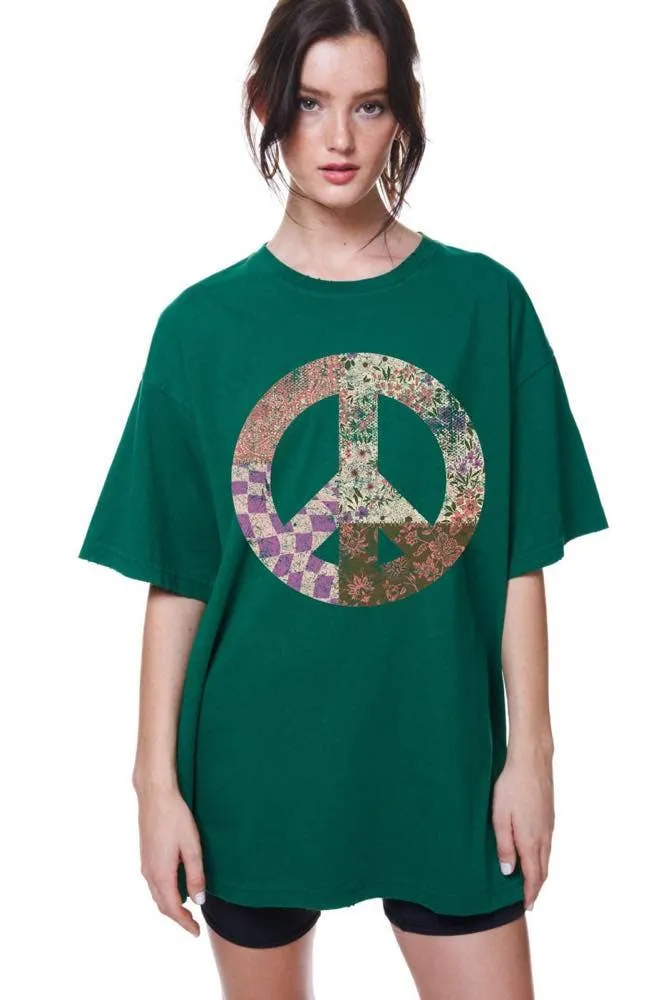 Boho Peace Floral Graphic Oversized Tee