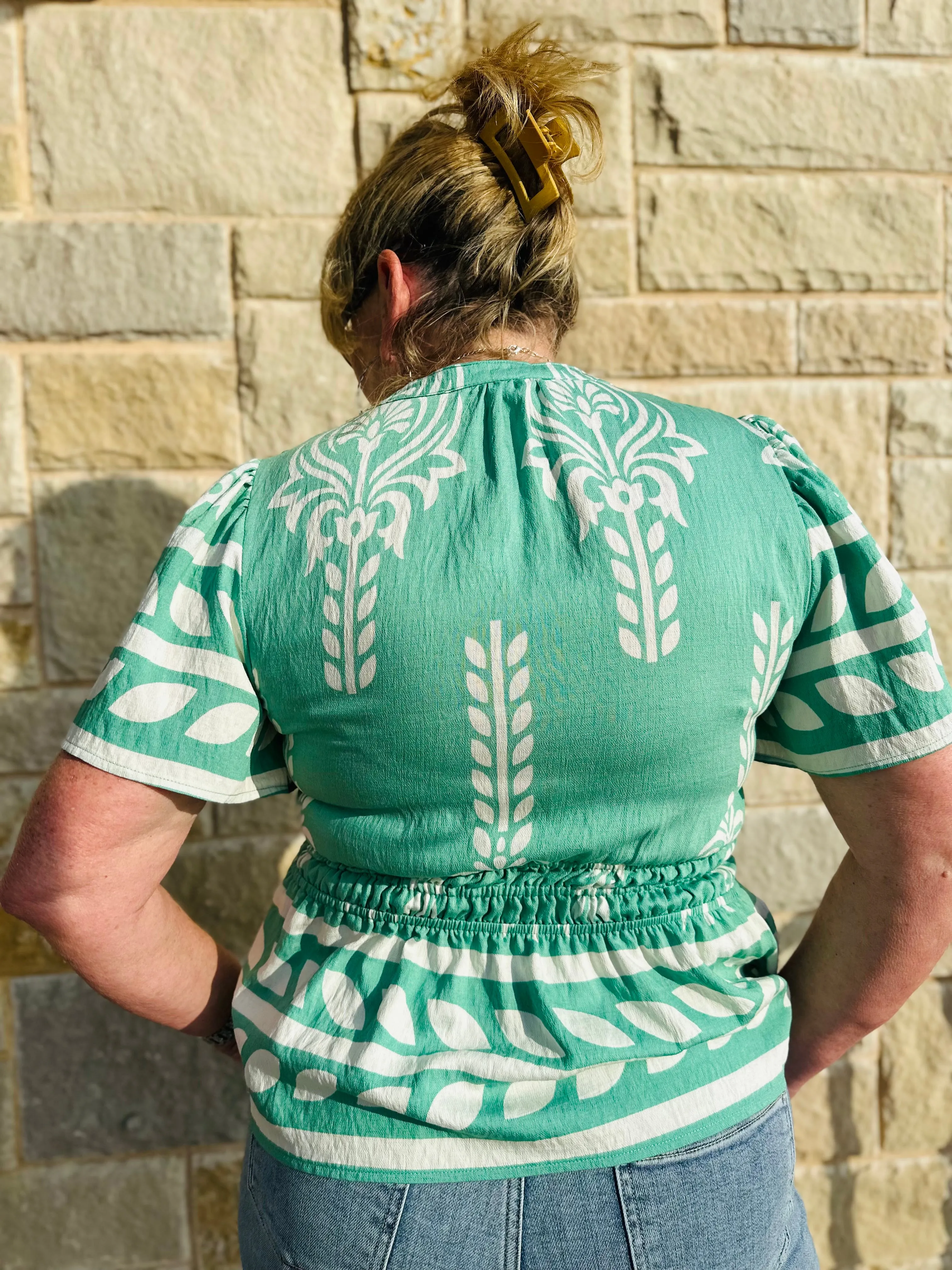 Boho Peplum Smocked Waist Blouse
