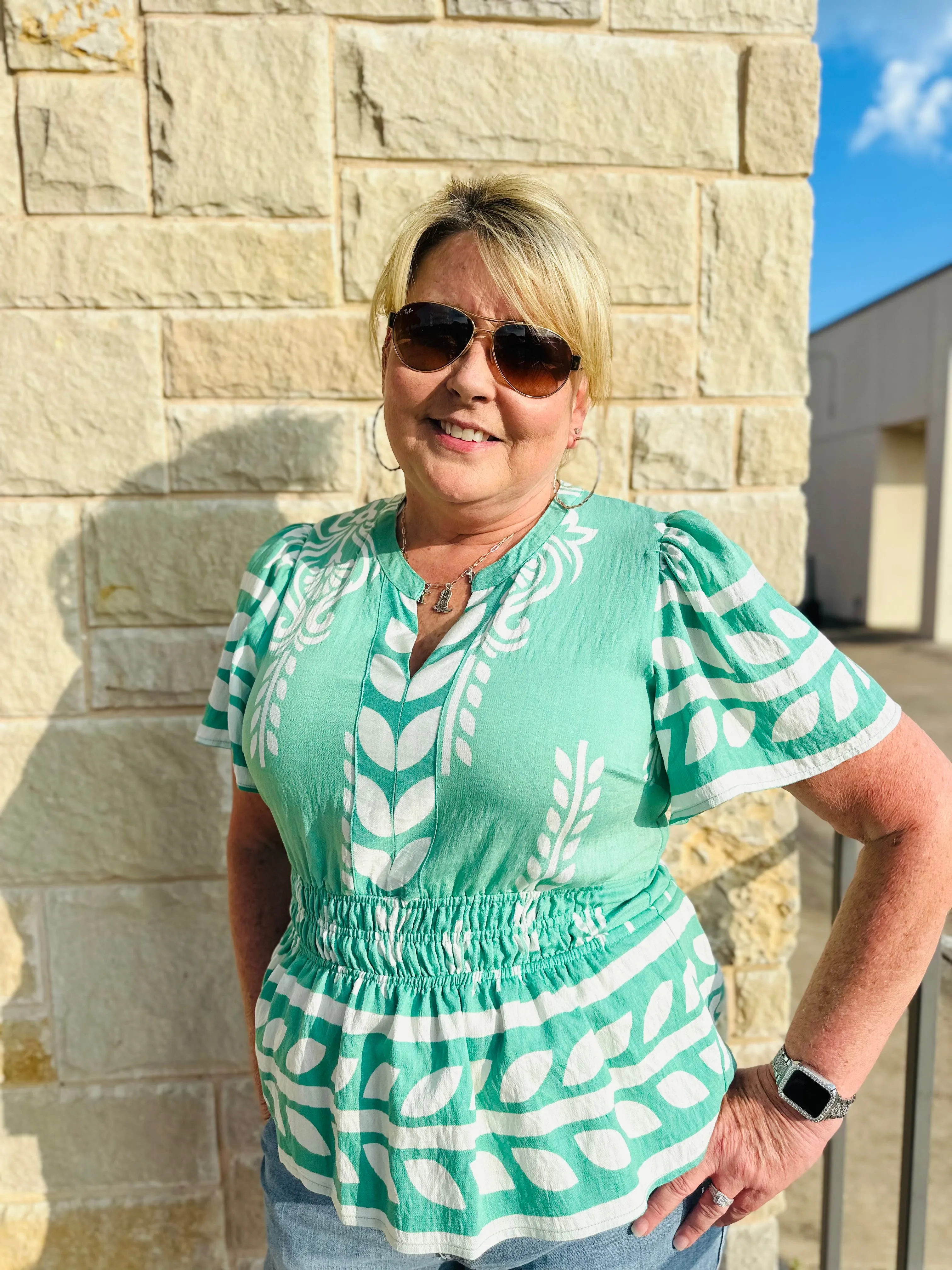Boho Peplum Smocked Waist Blouse