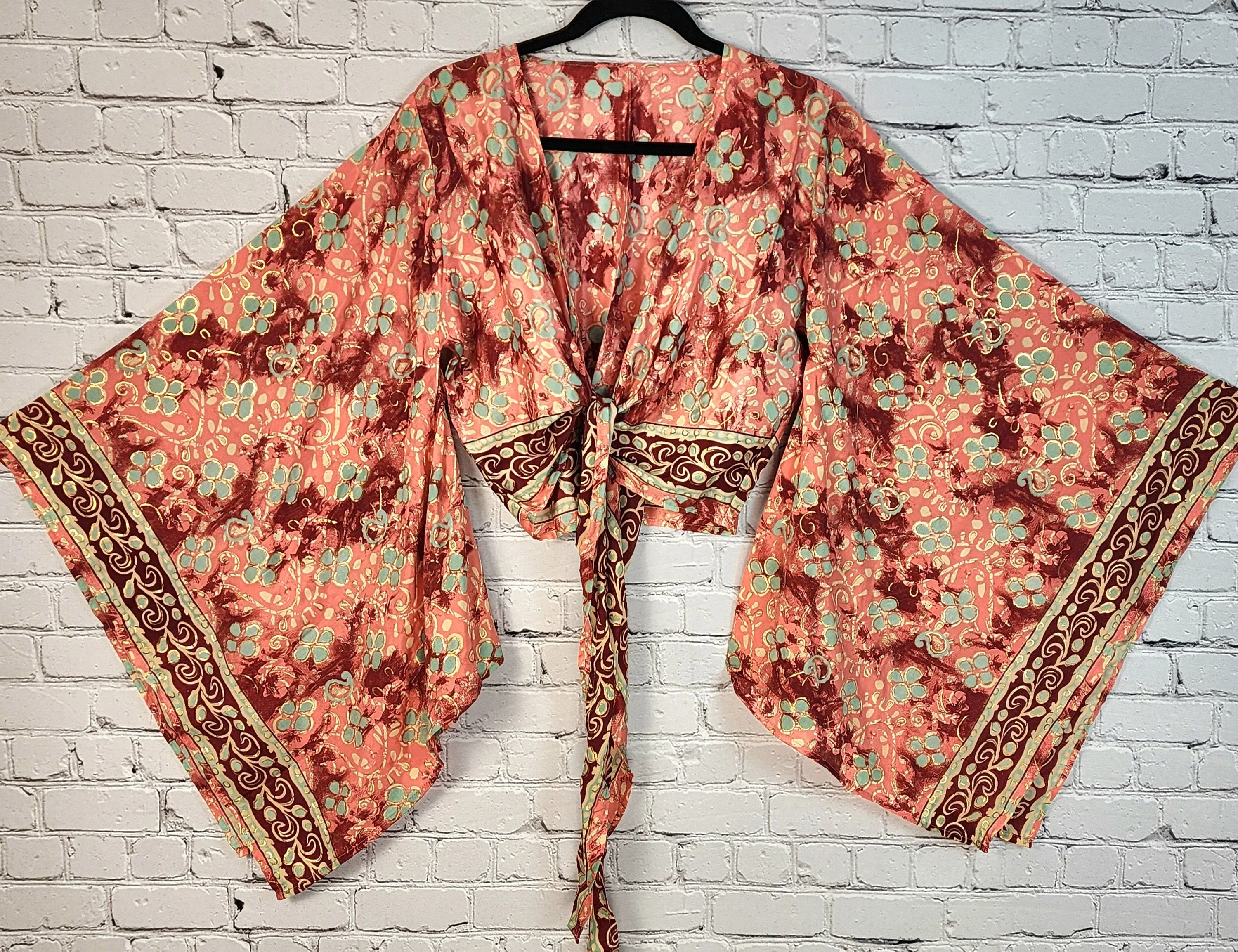 Boho Wrap Top/Festival Top/Bell Sleeve Crop Top/Tie front bell sleeve top/Crop tops/front tie front or back crop/Beach top/ Party Top