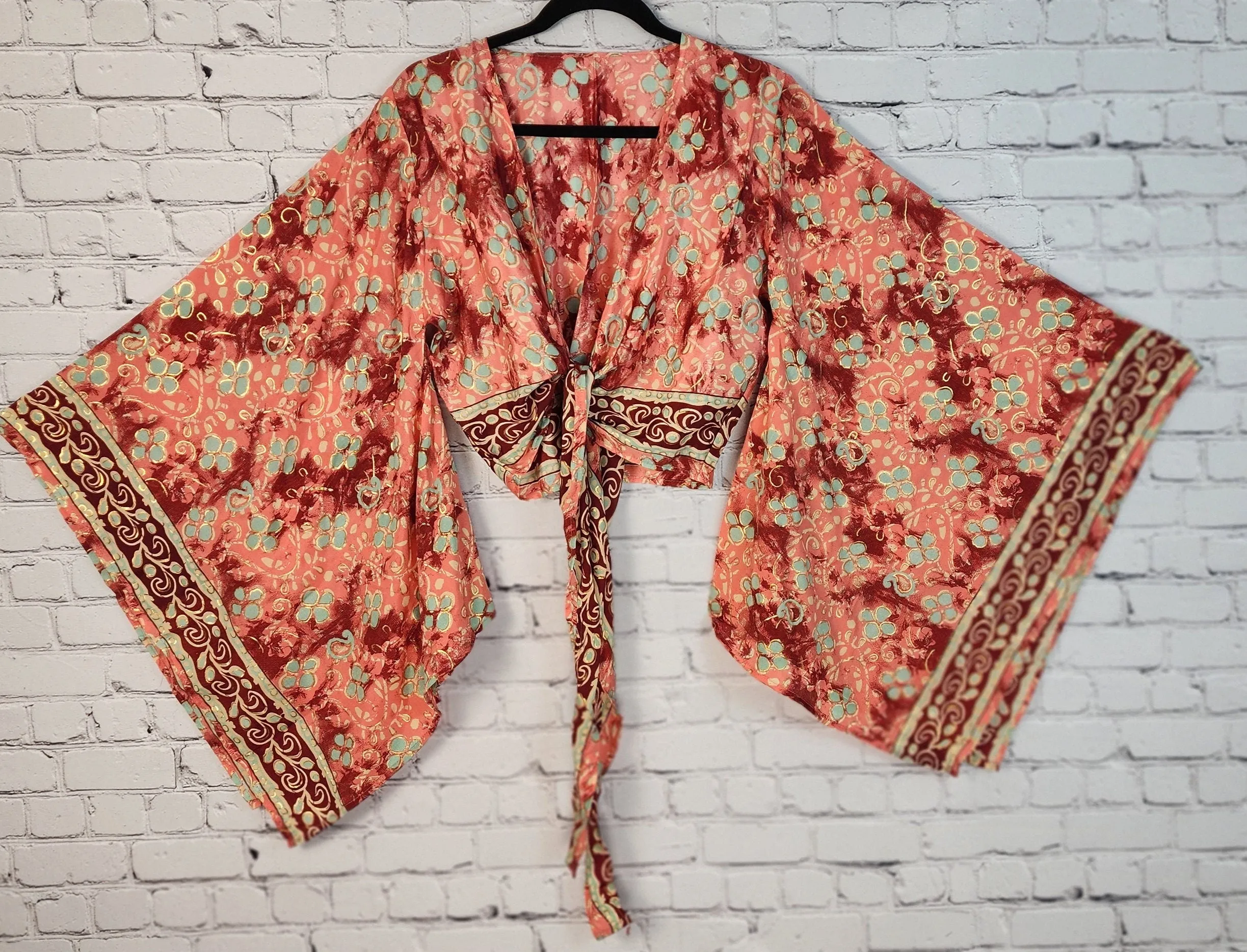 Boho Wrap Top/Festival Top/Bell Sleeve Crop Top/Tie front bell sleeve top/Crop tops/front tie front or back crop/Beach top/ Party Top