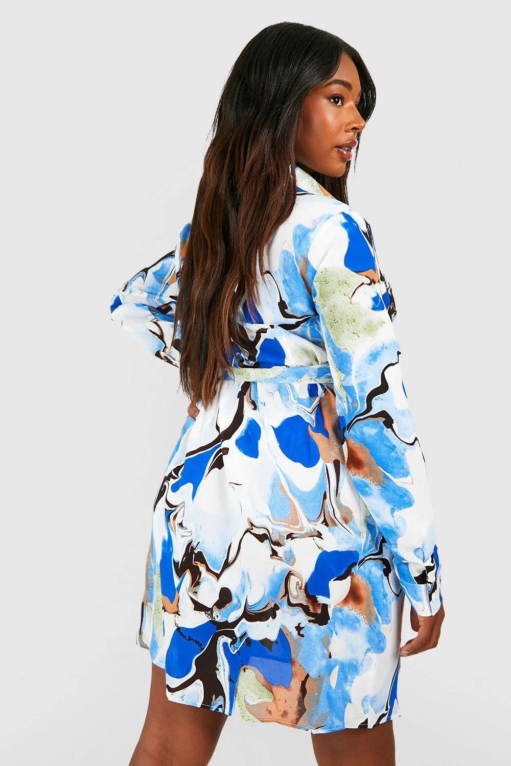Boohoo marble print shirt dress, blue