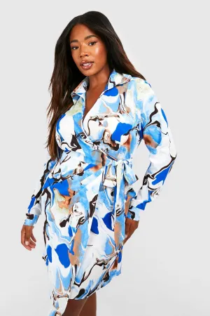 Boohoo marble print shirt dress, blue