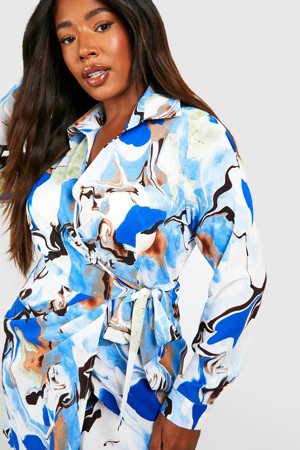 Boohoo marble print shirt dress, blue