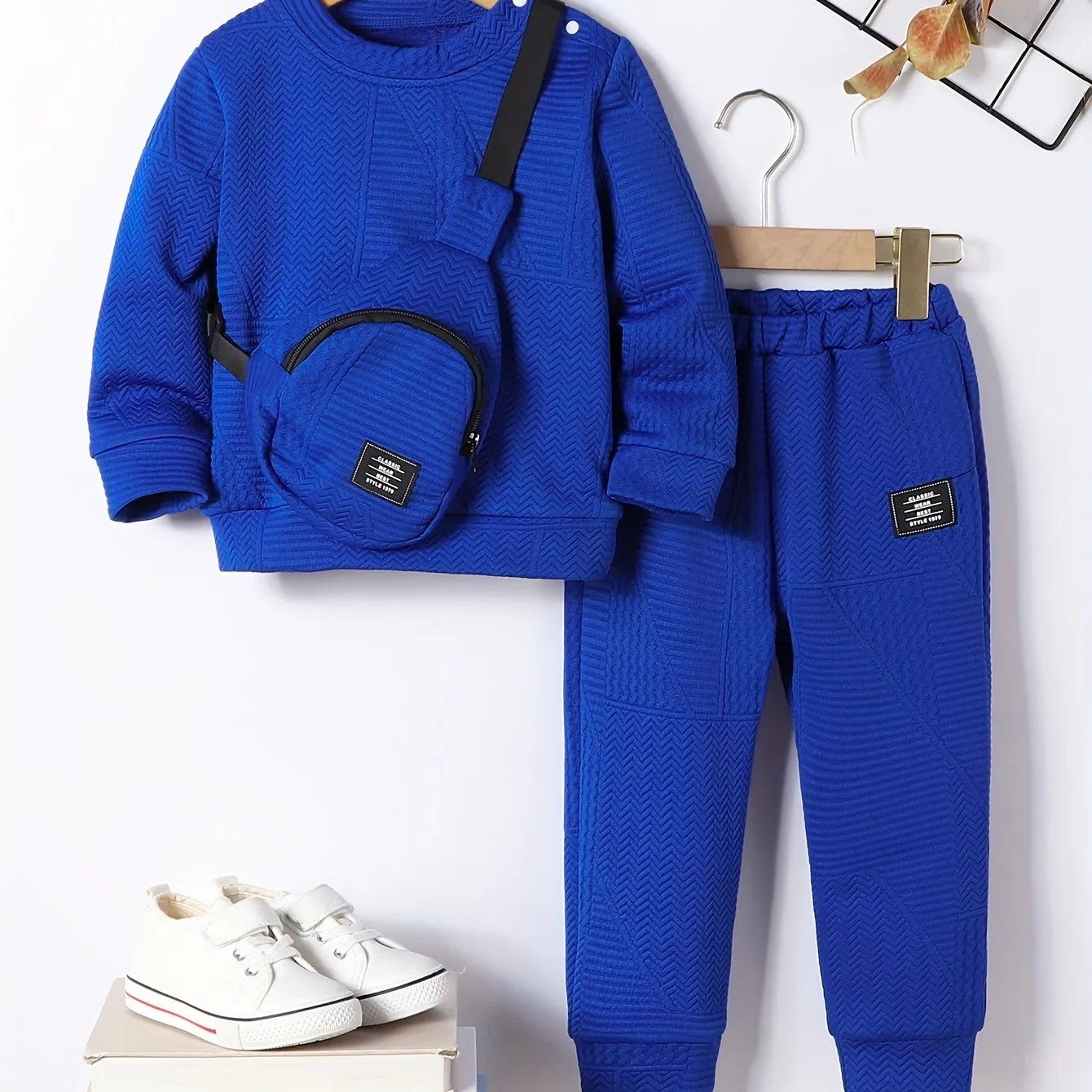 Boys' 3pcs Fall Fashion Set: Solid Color Sweatshirt, Joggers & Crossbody Bag - Casual & Stylish, Perfect for Outdoor