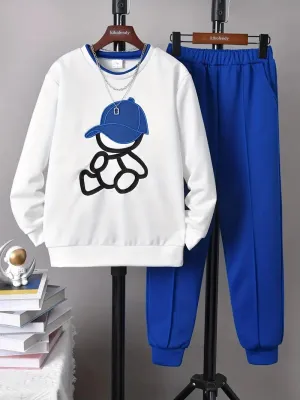 Boy's Capped Graphic Design  Blue Sweat Suit