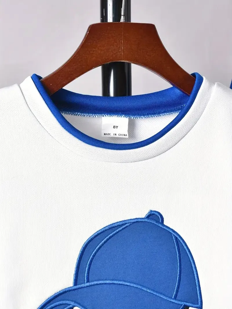 Boy's Capped Graphic Design  Blue Sweat Suit