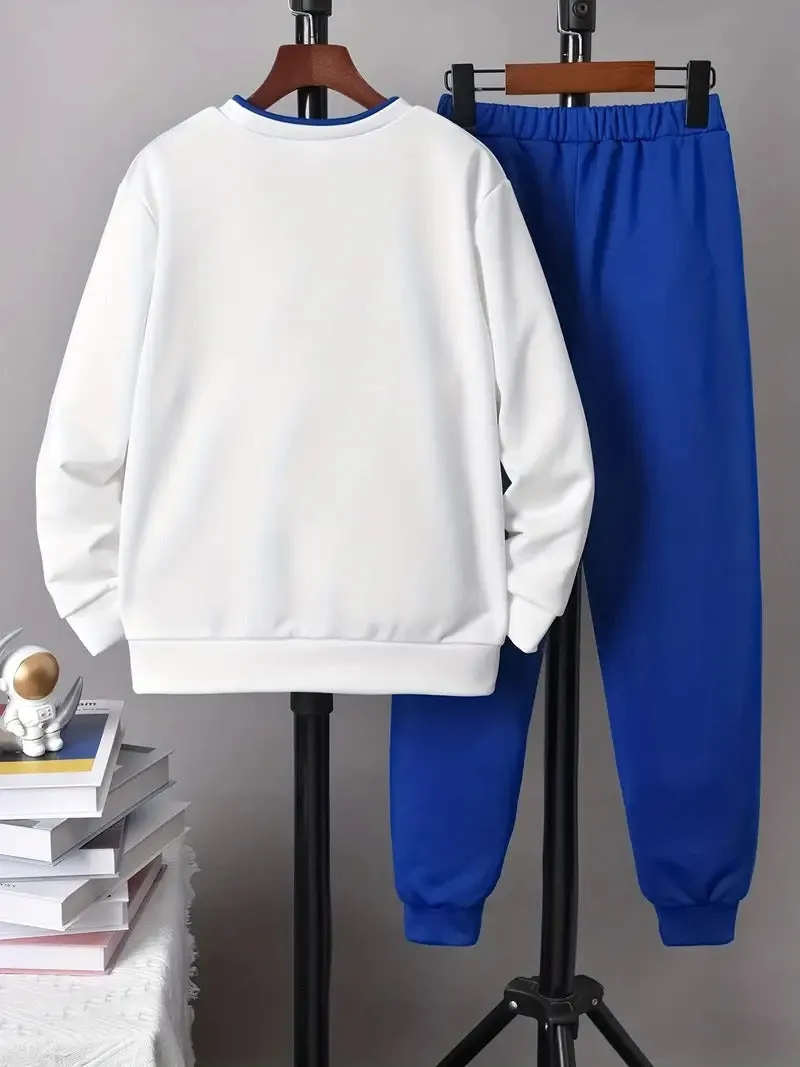 Boy's Capped Graphic Design  Blue Sweat Suit