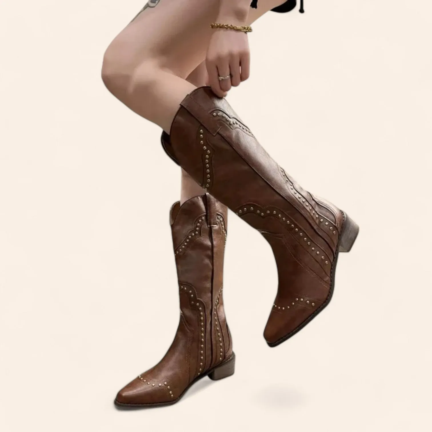 Brown cowboy boots - Vintage style with rivets - N°64
