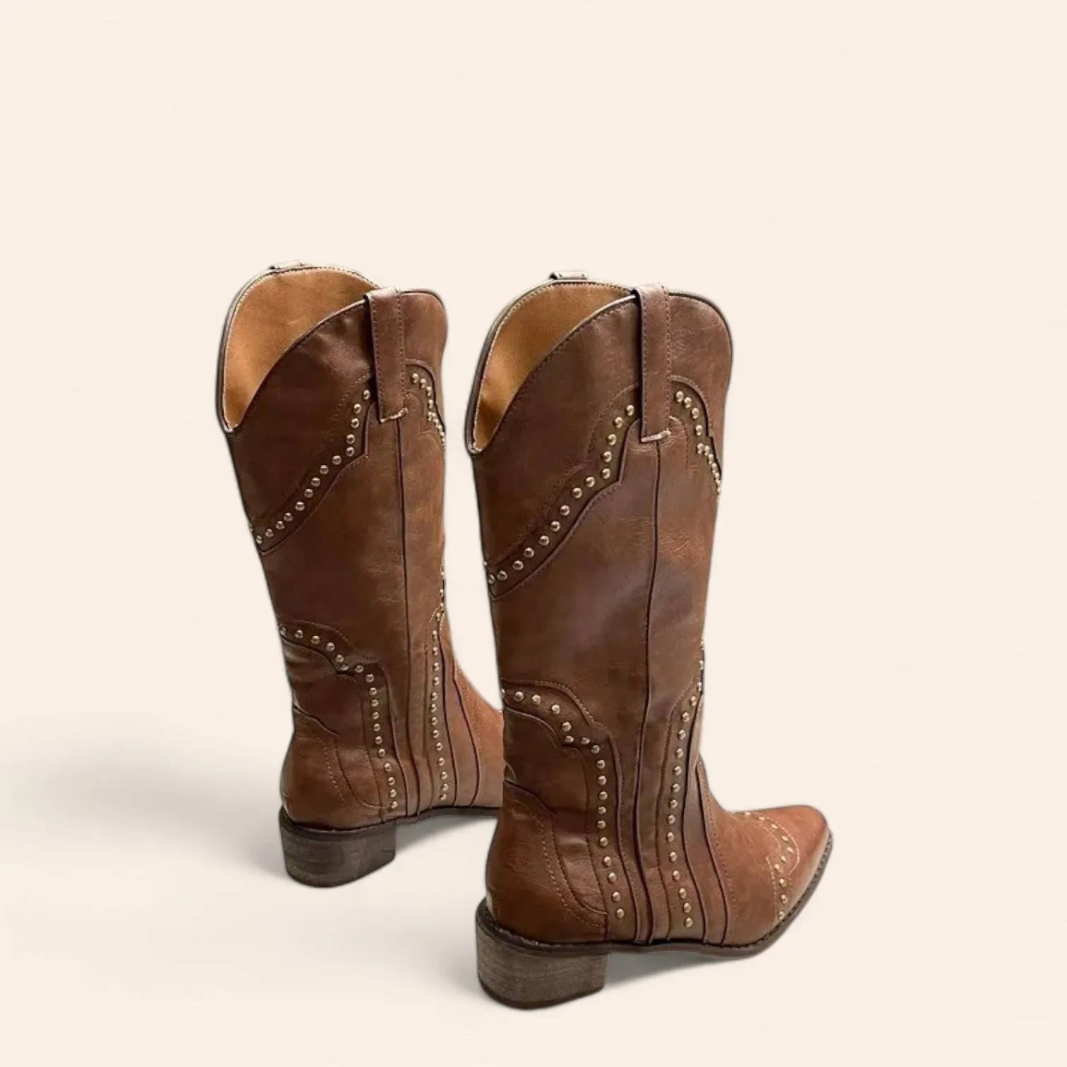 Brown cowboy boots - Vintage style with rivets - N°64