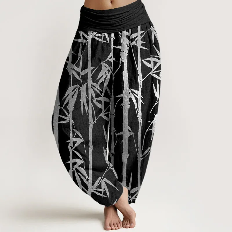 Buddha Stones Casual Bamboo Stems Leaves Pattern Women's Elastic Waist Harem Pants