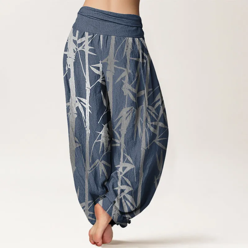 Buddha Stones Casual Bamboo Stems Leaves Pattern Women's Elastic Waist Harem Pants