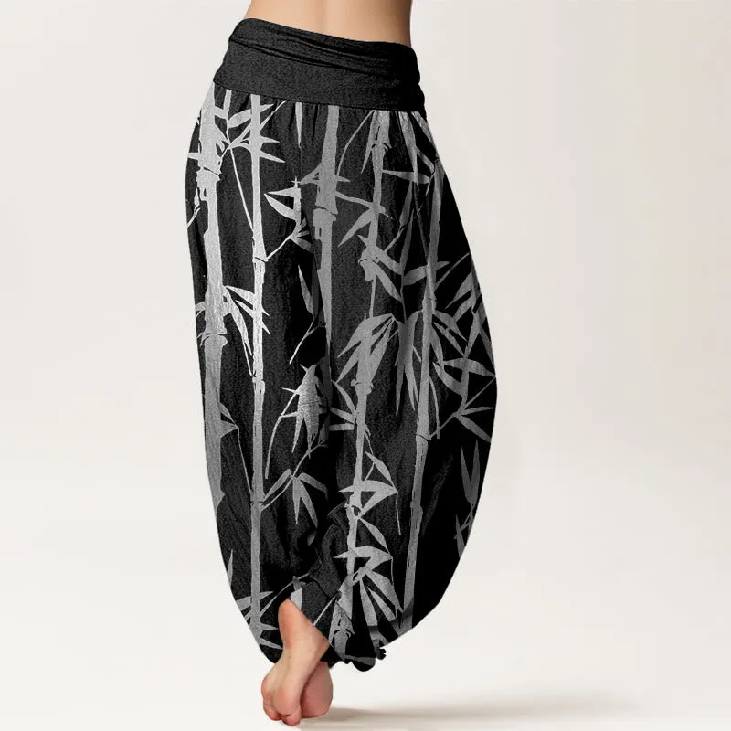 Buddha Stones Casual Bamboo Stems Leaves Pattern Women's Elastic Waist Harem Pants
