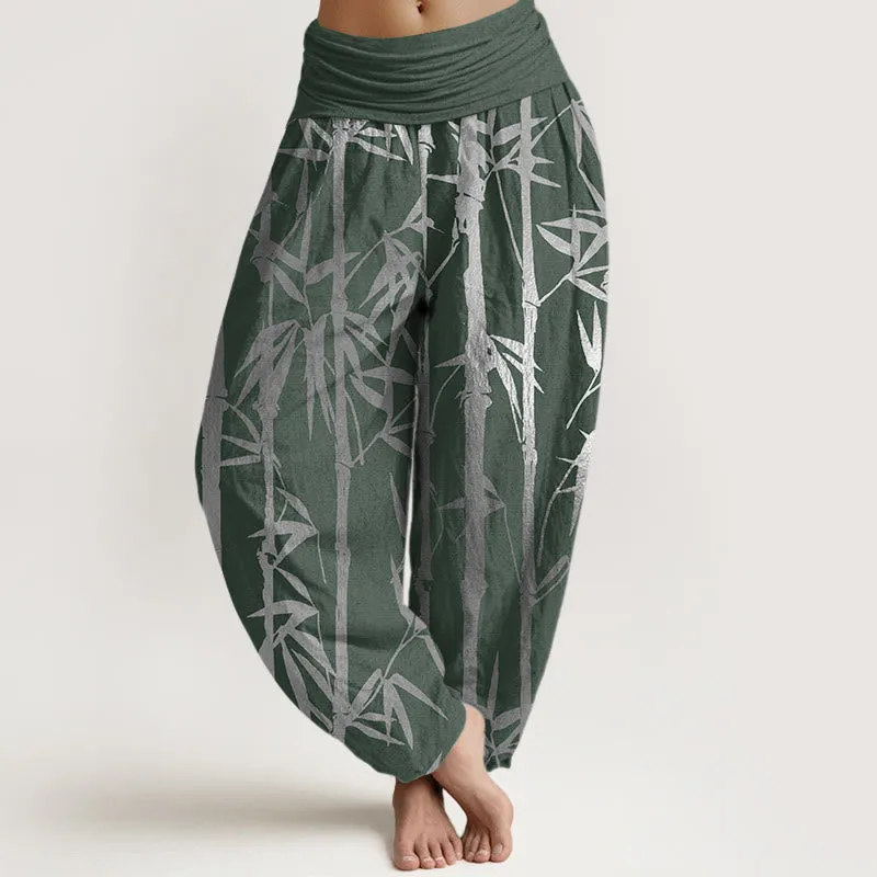 Buddha Stones Casual Bamboo Stems Leaves Pattern Women's Elastic Waist Harem Pants