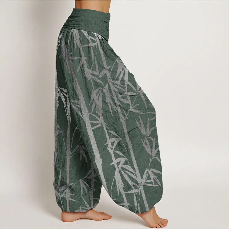 Buddha Stones Casual Bamboo Stems Leaves Pattern Women's Elastic Waist Harem Pants