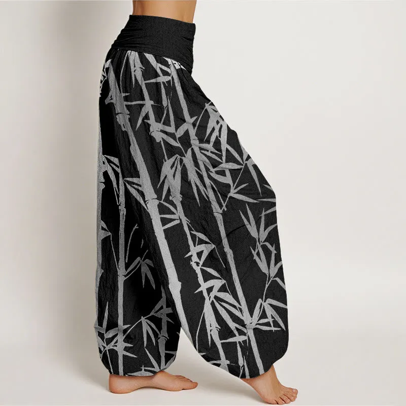 Buddha Stones Casual Bamboo Stems Leaves Pattern Women's Elastic Waist Harem Pants