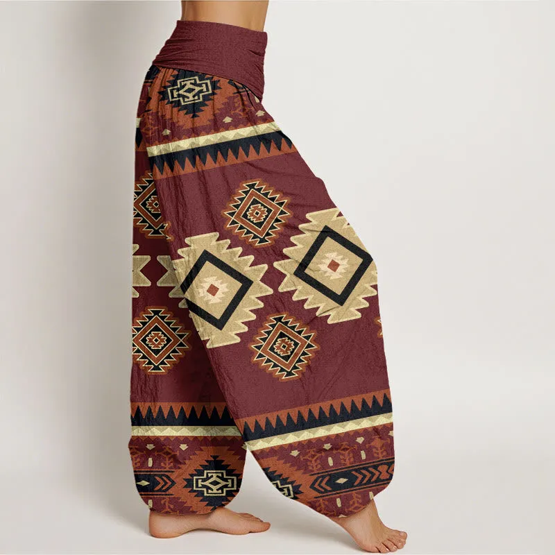 Buddha Stones Casual Symmetrical Navajo Textile Style Pattern Women's Elastic Waist Harem Pants
