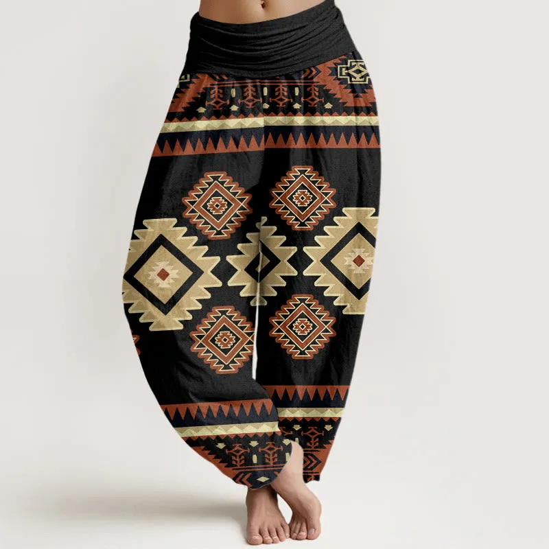 Buddha Stones Casual Symmetrical Navajo Textile Style Pattern Women's Elastic Waist Harem Pants