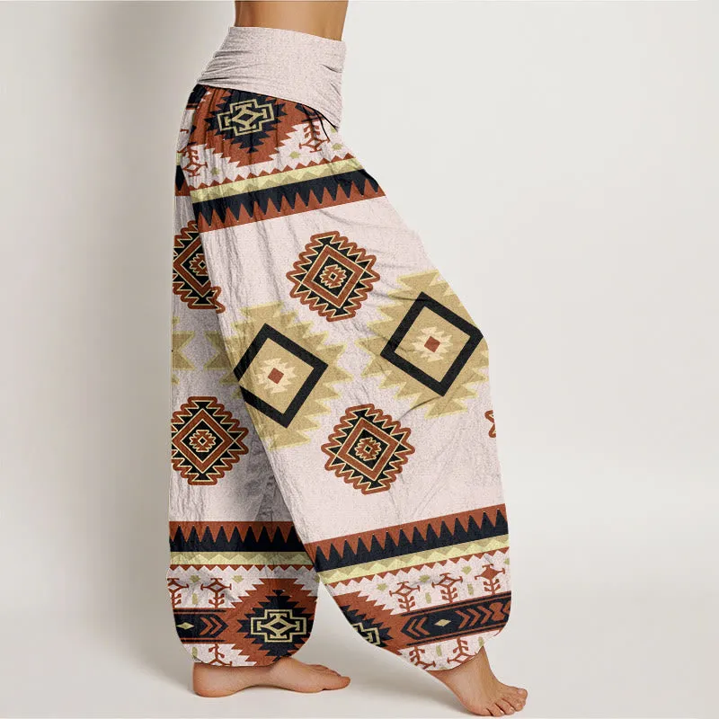 Buddha Stones Casual Symmetrical Navajo Textile Style Pattern Women's Elastic Waist Harem Pants