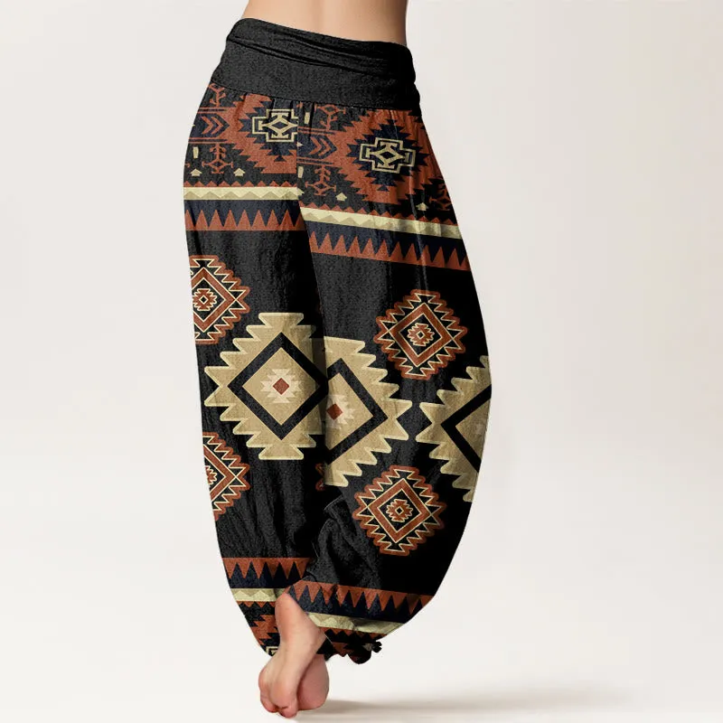 Buddha Stones Casual Symmetrical Navajo Textile Style Pattern Women's Elastic Waist Harem Pants