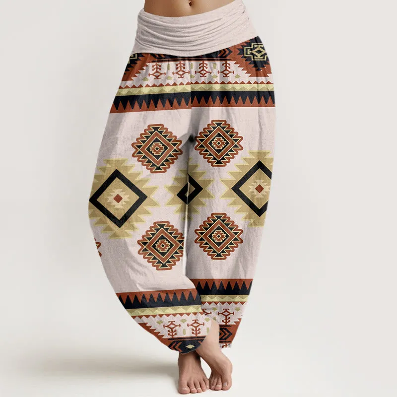 Buddha Stones Casual Symmetrical Navajo Textile Style Pattern Women's Elastic Waist Harem Pants