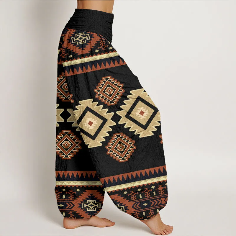 Buddha Stones Casual Symmetrical Navajo Textile Style Pattern Women's Elastic Waist Harem Pants