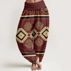 Buddha Stones Casual Symmetrical Navajo Textile Style Pattern Women's Elastic Waist Harem Pants