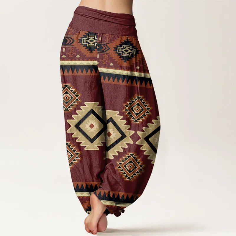 Buddha Stones Casual Symmetrical Navajo Textile Style Pattern Women's Elastic Waist Harem Pants