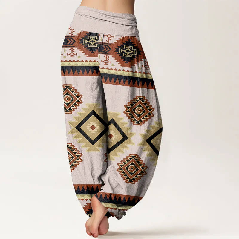 Buddha Stones Casual Symmetrical Navajo Textile Style Pattern Women's Elastic Waist Harem Pants