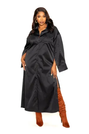 Button Down Cape Sleeve Shirt Dress