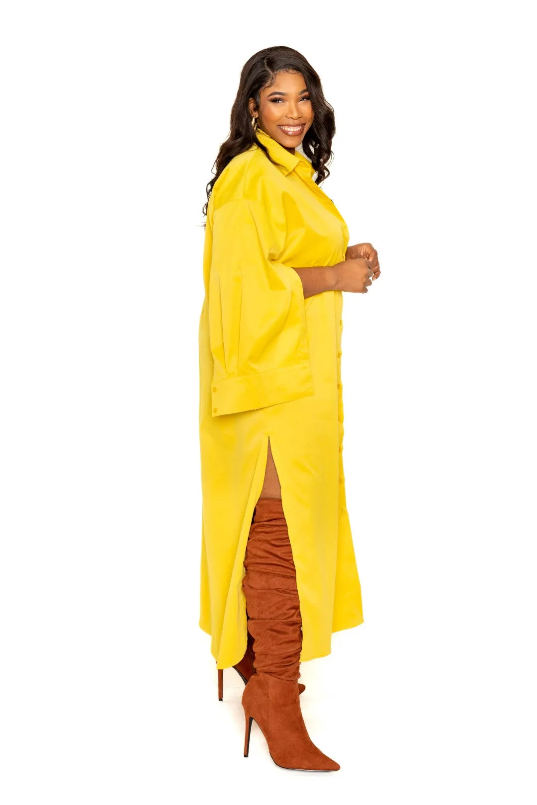 Button Down Cape Sleeve Shirt Dress