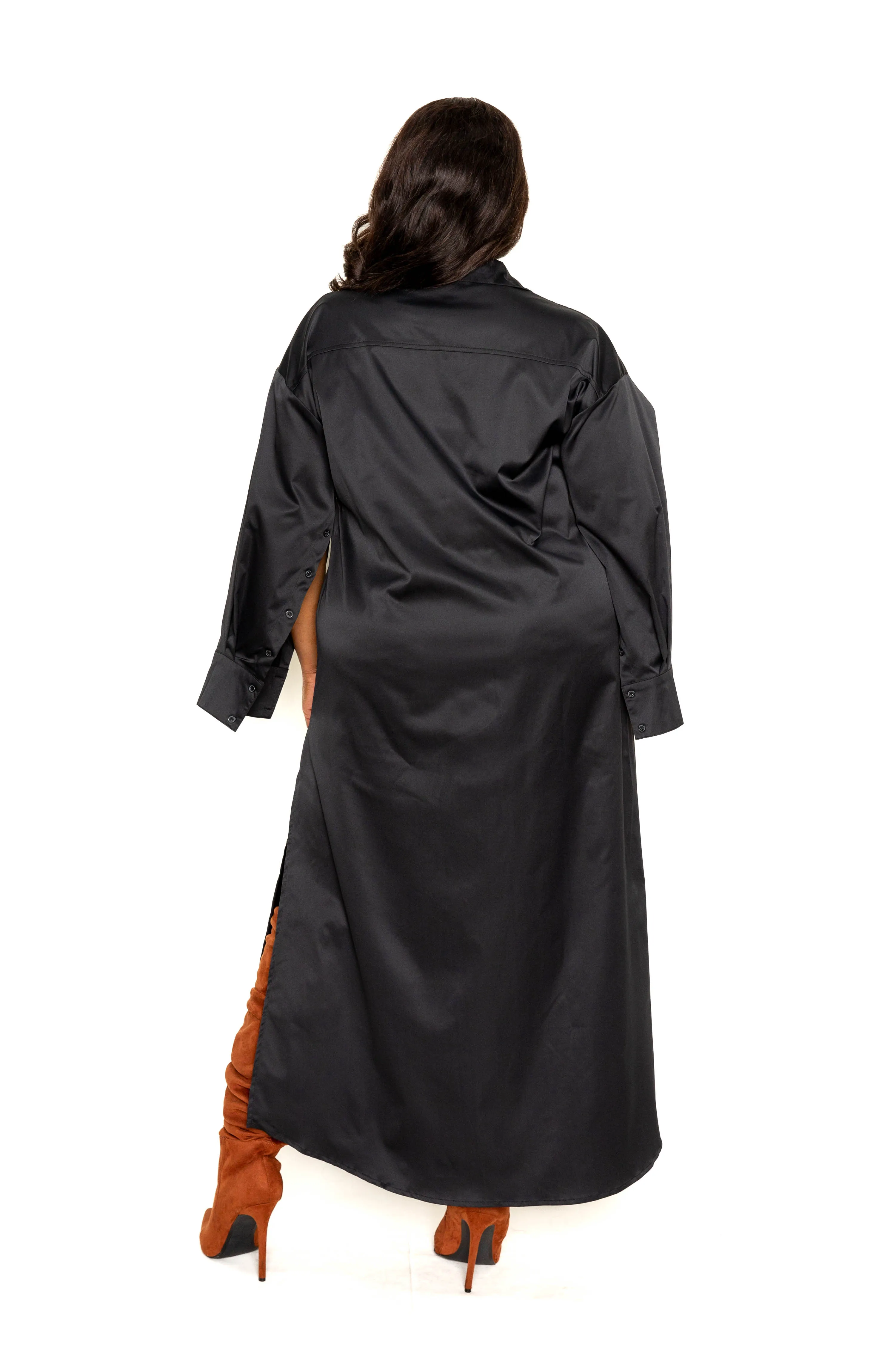 Button Down Cape Sleeve Shirt Dress