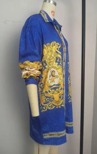 Button Down Printed Long Sleeve Blouse Dress