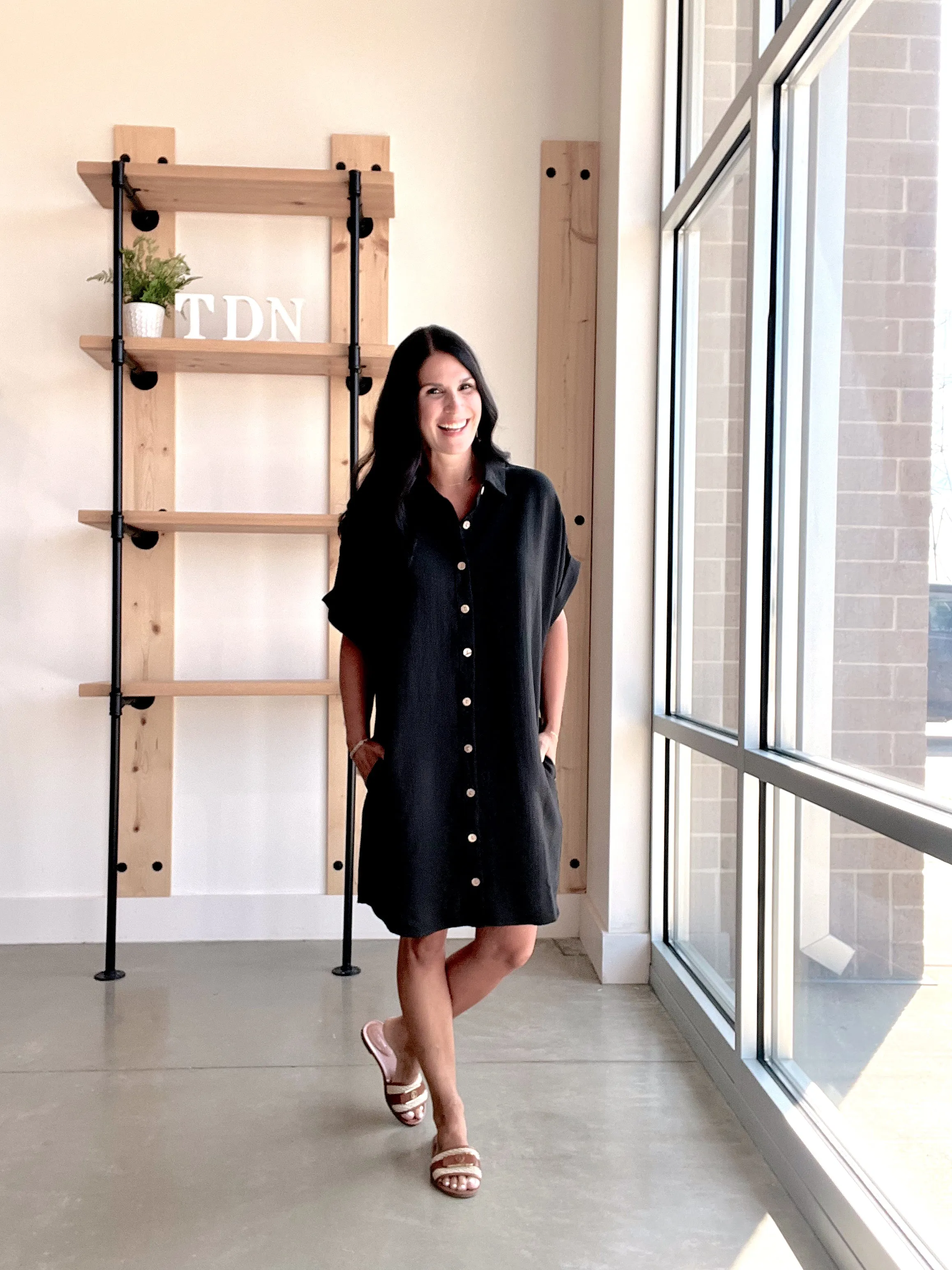 Button Down Shirt Dress in Black