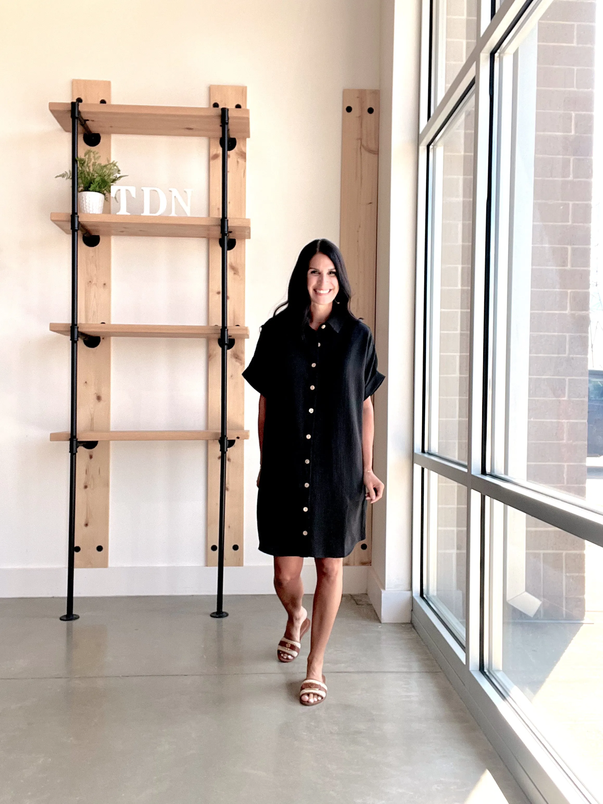 Button Down Shirt Dress in Black