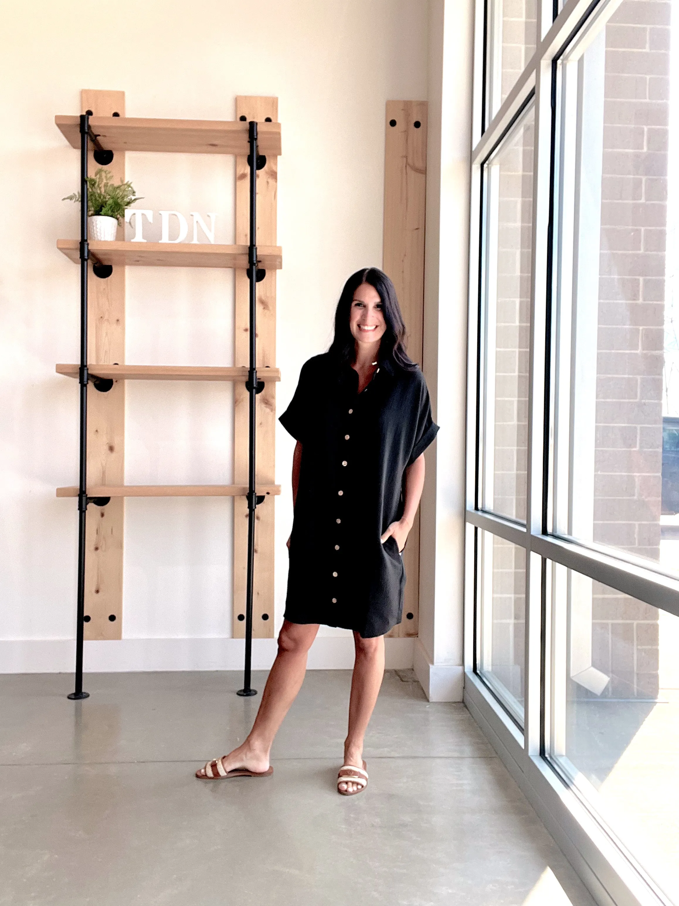 Button Down Shirt Dress in Black