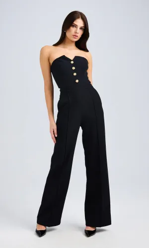 Camilo Crepe Button Jumpsuit - Black