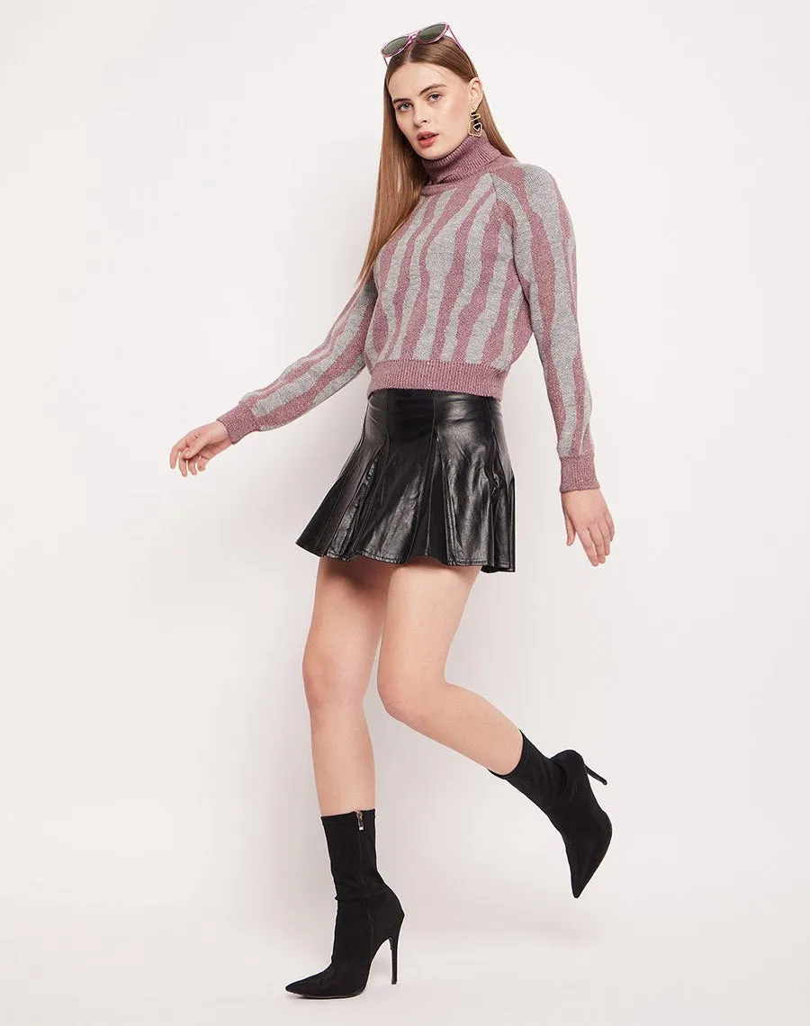 Camla Barcelona Colourblocked Onion Pink Turtleneck Sweater