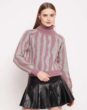 Camla Barcelona Colourblocked Onion Pink Turtleneck Sweater