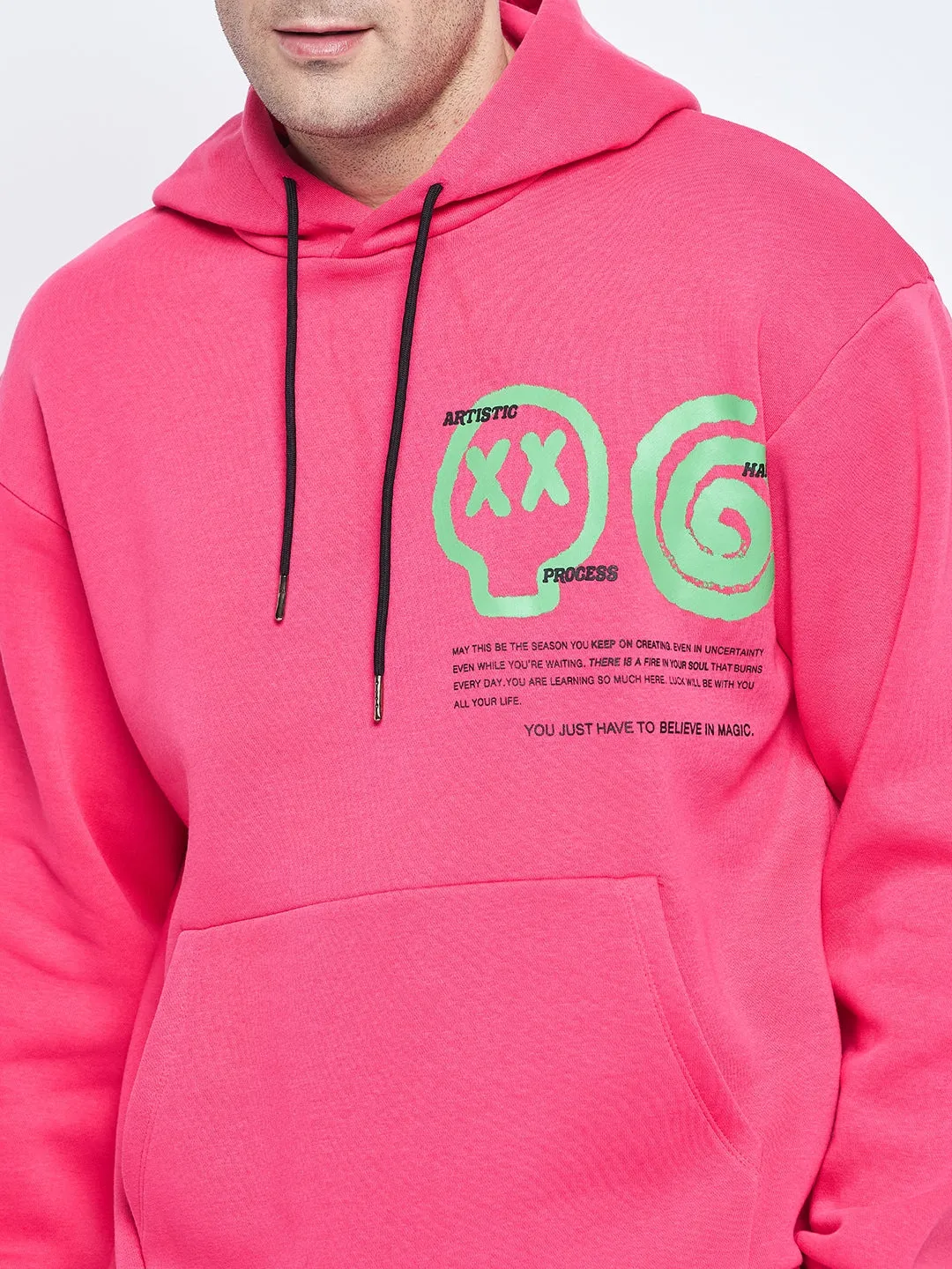 Camla Barcelona Graphic Print Hot Pink Hooded Sweatshirt